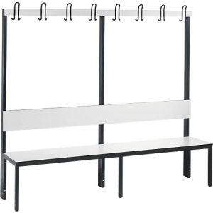 Garderobenbank Basic Plus, 1-seitig, Rückenlehne, ohne Schuhrost, Fußgestell schwarzgrau RAL 7021, B 1960 mm, Dekor weiß Garderobenbank Basic Plus, 1-seitig, Rückenlehne, ohne Schuhrost, Fußgestell schwarzgrau RAL 7021, B 1960 mm, Dekor weiß