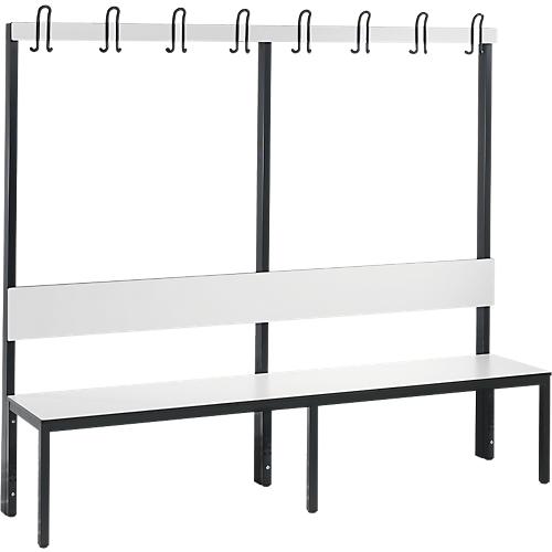 Garderobenbank Basic Plus, 1-seitig, Rückenlehne, ohne Schuhrost, Fußgestell schwarzgrau RAL 7021, B 1960 mm, Dekor weiß