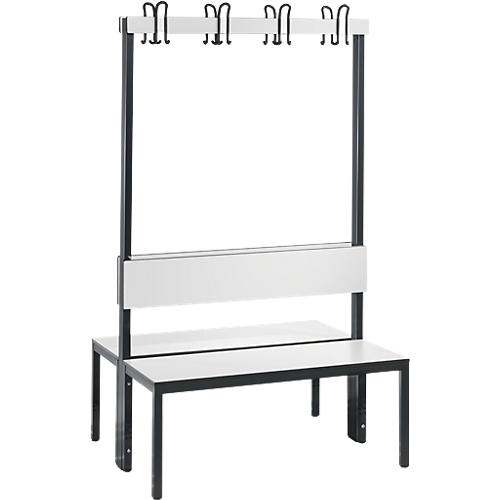 Garderobenbank Basic Plus, 2-seitig, Rückenlehne, ohne Schuhrost, Fußgestell schwarzgrau RAL 7021, B 1000 mm, Dekor weiß