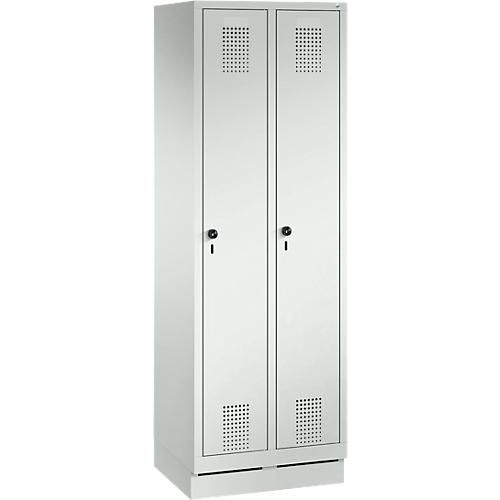 Garderobenspind Evolo S 3000, mit Sockel, 2 Abteile, Sicherheitsdrehriegelverschluss, lichtgrau RAL 7035/lichtgrau RAL 7035