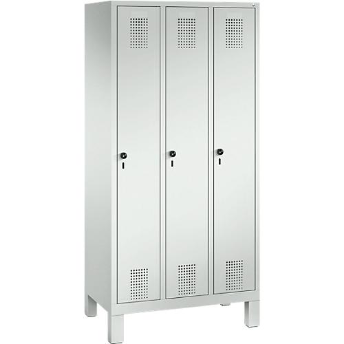 Garderobenspind Evolo S 3000, Stahl, 3 Abteile, Sicherheitsdrehriegelverschluss, lichtgrau RAL 7035/lichtgrau RAL 7035