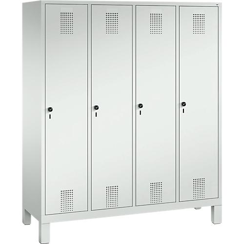 Garderobenspind Evolo S 3000, Stahl, mit Füßen, 4 Abteile mit jeweils B 400 mm, Drehriegel, lichtgrau RAL 7035/lichtgrau RAL 7035