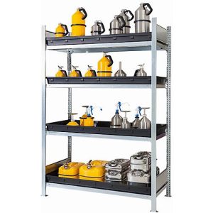 Gefahrstoffregal asecos RSW 1364, B 1360 x T 640 x H 2000 mm, 4 höhenverstellbare 36 l PE-Auffangwannen Gefahrstoffregal asecos RSW 1364, B 1360 x T 640 x H 2000 mm, 4 höhenverstellbare 36 l PE-Auffangwannen