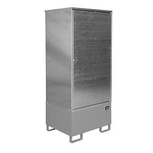 Gefahrstoffschrank BAUER GS-1, Stahlblech, unterfahrbar, für 1 x 200 l Fass, B 840 x T 690 x H 1930 mm, grau Gefahrstoffschrank BAUER GS-1, Stahlblech, unterfahrbar, für 1 x 200 l Fass, B 840 x T 690 x H 1930 mm, grau