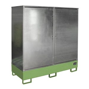 Gefahrstoffschrank BAUER GS-2, Stahlblech, unterfahrbar, für 2 x 200 l Fässer, B 1680 x T 690 x H 1780 mm, grün Gefahrstoffschrank BAUER GS-2, Stahlblech, unterfahrbar, für 2 x 200 l Fässer, B 1680 x T 690 x H 1780 mm, grün