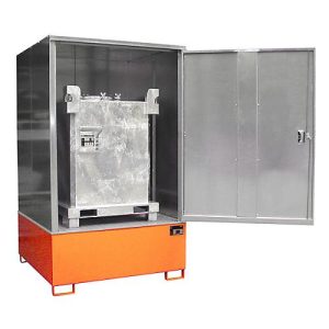 Gefahrstoffschrank BAUER GS-4, Stahlblech, unterfahrbar, für 1 x 1000 l IBC, B 1475 x T 1460 x H 2410 mm, orange Gefahrstoffschrank BAUER GS-4, Stahlblech, unterfahrbar, für 1 x 1000 l IBC, B 1475 x T 1460 x H 2410 mm, orange