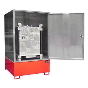 Gefahrstoffschrank BAUER GS-4, Stahlblech, unterfahrbar, für 1 x 1000 l IBC, B 1475 x T 1460 x H 2410 mm, rot Gefahrstoffschrank BAUER GS-4, Stahlblech, unterfahrbar, für 1 x 1000 l IBC, B 1475 x T 1460 x H 2410 mm, rot