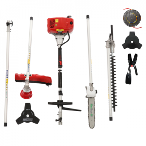 GeoTech GT-2 58 L – Multifunktions- Motorsense mit 2- Takt Benzinmotor – Astschere, Heckenschere und Freischneider – 58 ccm