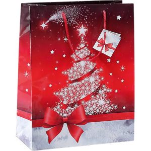 Geschenktasche Sigel Sparkling Tree, mit Kordeln & Geschenkanhänger, Papier, rot mit Weihnachtsbaum, klein, 5 Stück Geschenktasche Sigel Sparkling Tree, mit Kordeln & Geschenkanhänger, Papier, rot mit Weihnachtsbaum, klein, 5 Stück