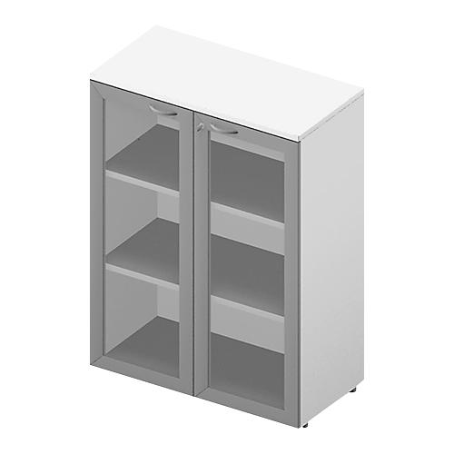 Glastürenschrank ARLON OFFICE, 3 Ordnerhöhen, Türen mit Rahmen, B 900 mm, weiß/weiß