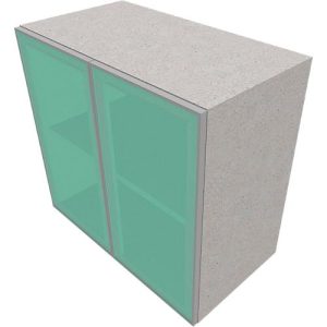 Glastürenschrank SOLUS PLAY, 2 Ordnerhöhen, grifflos, satiniert, B 800 x T 440 x H 748 mm, Ceramic grey