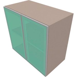 Glastürenschrank SOLUS PLAY, 2 Ordnerhöhen, grifflos, satiniert, B 800 x T 440 x H 748 mm, Stone grey