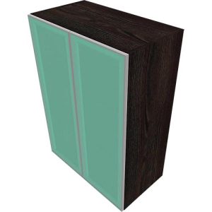 Glastürenschrank SOLUS PLAY, 3 Ordnerhöhen, grifflos, satiniert, B 800 x T 440 x H 1122 mm, Mooreiche