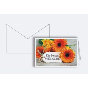 Glückwunschkarte Korsch, ‚Die besten Wünsche‘, orange Gerbera, Blindprägung, weißes Kuvert, 10 Stück, DIN B6, L 170 x H 115 mm Glückwunschkarte Korsch, ‚Die besten Wünsche‘, orange Gerbera, Blindprägung, weißes Kuvert, 10 Stück, DIN B6, L 170 x H 115 mm