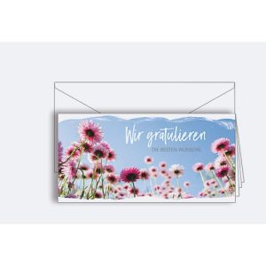 Glückwunschkarte Korsch, ‚Wir gratulieren – Die besten Wünsche‘, rosa Blumen, weißes Kuvert, 10 Stück, DIN lang, L 206 x H 103 mm Glückwunschkarte Korsch, ‚Wir gratulieren – Die besten Wünsche‘, rosa Blumen, weißes Kuvert, 10 Stück, DIN lang, L 206 x H 103 mm