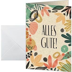 Glückwunschkarten ‚Colorful plants‘, FSC Graskarton, DIN A6, 240 g, 10 Stück, inkl. 10 Umschläge Glückwunschkarten ‚Colorful plants‘, FSC Graskarton, DIN A6, 240 g, 10 Stück, inkl. 10 Umschläge