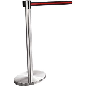 Gurtpfosten chrom, Gurt schwarz/rot Gurtpfosten chrom, Gurt schwarz/rot