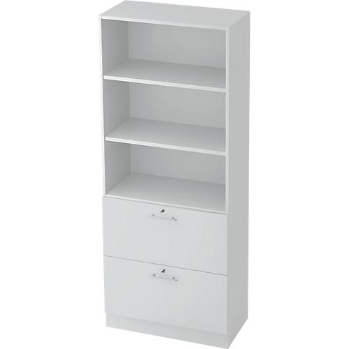 Hängeregistraturschrank JENA, 5 OH, B 800 mm, 2 Schubladen, abschließbar, lichtgrau