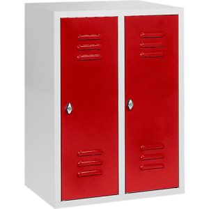 Halbhoher Kleiderspind, 2 Abteile, 300 mm, Drehriegelverschluss, lichtgrau/feuerrot Halbhoher Kleiderspind, 2 Abteile, 300 mm, Drehriegelverschluss, lichtgrau/feuerrot