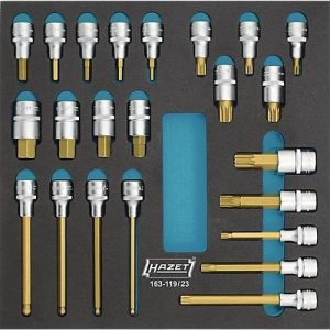 Hazet Werkzeugeinlage 163-119/23, 2/3 Modul, inkl. Schraubendreher-steckschlüsseleinsatzsortiment, 23-tlg., B 344 x T 342 x H 35 mm, Schaumstoff, schwarz/blau Hazet Werkzeugeinlage 163-119/23, 2/3 Modul, inkl. Schraubendreher-steckschlüsseleinsatzsortiment, 23-tlg., B 344 x T 342 x H 35 mm, Schaumstoff, schwarz/blau