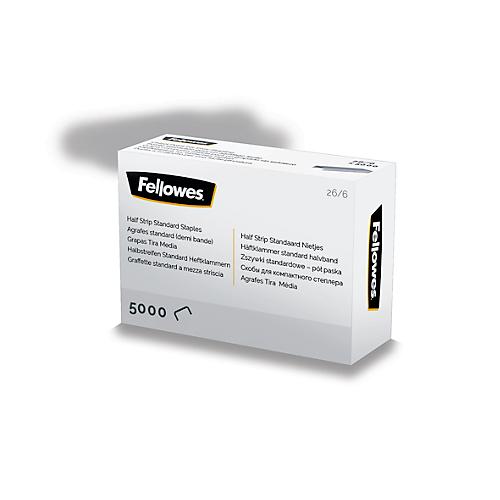 Heftklammern Fellowes® Typ 26/6, Halbstreifen, gemeißelte Spitze, B 12,7 x T 107 x H 6 mm, silber, 5040 Stück