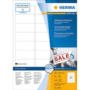 Herma ablösbare Etiketten Nr. 10300 auf DIN A4-Blättern, 2700 Etiketten, 100 Bogen Herma ablösbare Etiketten Nr. 10300 auf DIN A4-Blättern, 2700 Etiketten, 100 Bogen