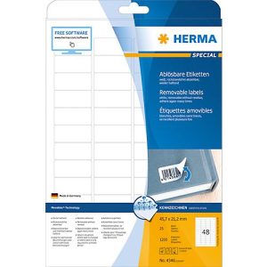 Herma ablösbare Etiketten Nr. 4346 auf DIN A4-Blättern, 1200 Etiketten, 25 Bogen Herma ablösbare Etiketten Nr. 4346 auf DIN A4-Blättern, 1200 Etiketten, 25 Bogen