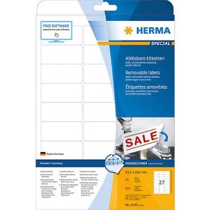 Herma ablösbare Etiketten Nr. 4347 auf DIN A4-Blättern, 675 Etiketten, 25 Bogen Herma ablösbare Etiketten Nr. 4347 auf DIN A4-Blättern, 675 Etiketten, 25 Bogen