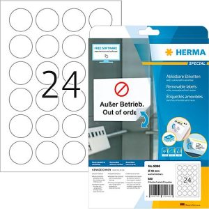 Herma ablösbare Etiketten Nr. 5066, rund, Ø 40 mm, selbstklebend, bedruckbar, Papier, weiß, 600 Stück auf 25 Blatt Herma ablösbare Etiketten Nr. 5066, rund, Ø 40 mm, selbstklebend, bedruckbar, Papier, weiß, 600 Stück auf 25 Blatt