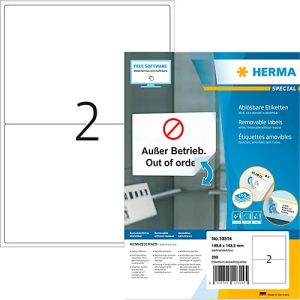 Herma Adressetiketten Special Nr. 10314, 199,6 x 143,5 mm, selbstklebend, ablösbar, bedruckbar, weiß, 200 Stück auf 100 Blatt Herma Adressetiketten Special Nr. 10314, 199,6 x 143,5 mm, selbstklebend, ablösbar, bedruckbar, weiß, 200 Stück auf 100 Blatt
