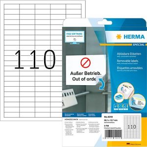 Herma Etiketten Nr. 4210, DIN A4, selbstklebend, ablösbar, bedruckbar, weiß, 2750 Stück auf 25 Blatt Herma Etiketten Nr. 4210, DIN A4, selbstklebend, ablösbar, bedruckbar, weiß, 2750 Stück auf 25 Blatt