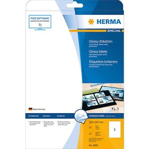 Herma Hochglanz-Etiketten Nr. 4909 auf DIN A4-Blättern, 25 Etiketten, 25 Bogen Herma Hochglanz-Etiketten Nr. 4909 auf DIN A4-Blättern, 25 Etiketten, 25 Bogen