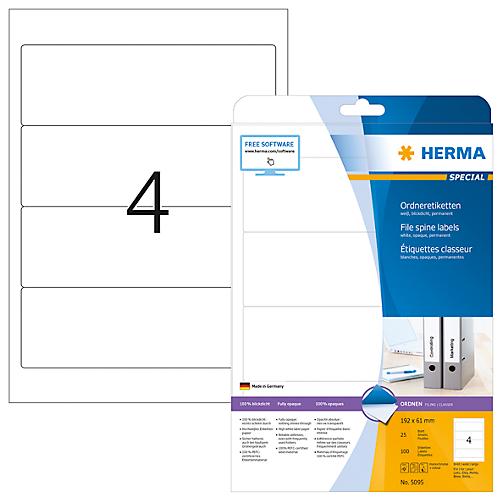 Herma Ordneretiketten A4, 192 x 61 mm, permanent haftend/bedruckbar, 100 Stück, weiß