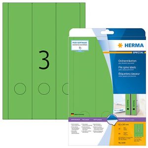 Herma Ordneretiketten A4, 297 x 61 mm, permanent haftend/bedruckbar, 60 Stück, grün Herma Ordneretiketten A4, 297 x 61 mm, permanent haftend/bedruckbar, 60 Stück, grün