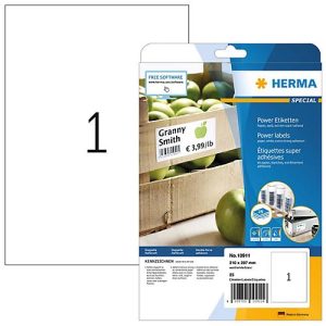 Herma Power-Etiketten Nr. 10911, 210 x 297 mm, selbstklebend, extrem stark haftend, Papier, weiß, 25 Stück Herma Power-Etiketten Nr. 10911, 210 x 297 mm, selbstklebend, extrem stark haftend, Papier, weiß, 25 Stück