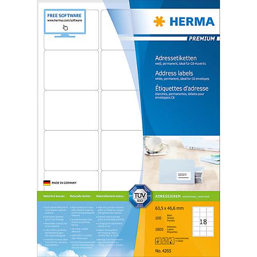 Herma Premium-Adressetiketten Nr. 4265 auf DIN A4-Blättern, 1800 Etiketten, 100 Bogen