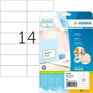 Herma Premium-Adressetiketten Nr. 5057, 105 x 42,3 mm, selbstklebend, permanenthaftend, bedruckbar, Papier, weiß, 350 Stück auf 25 Blatt Herma Premium-Adressetiketten Nr. 5057, 105 x 42,3 mm, selbstklebend, permanenthaftend, bedruckbar, Papier, weiß, 350 Stück auf 25 Blatt