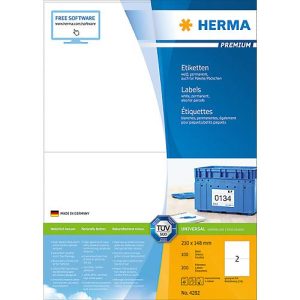 Herma Premium-Etiketten auf A4-Blättern, permanent haftend, 200 Etiketten, 100 Bogen Herma Premium-Etiketten auf A4-Blättern, permanent haftend, 200 Etiketten, 100 Bogen