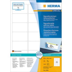 Herma repositionierbare Adressetiketten Nr. 10301 auf DIN A4-Blättern, 2100 Etiketten, 100 Bogen Herma repositionierbare Adressetiketten Nr. 10301 auf DIN A4-Blättern, 2100 Etiketten, 100 Bogen