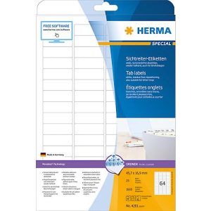 Herma Sichtreiter-Etiketten Nr. 4201 auf A4-Blättern, 1600 Etiketten, 25 Bogen Herma Sichtreiter-Etiketten Nr. 4201 auf A4-Blättern, 1600 Etiketten, 25 Bogen