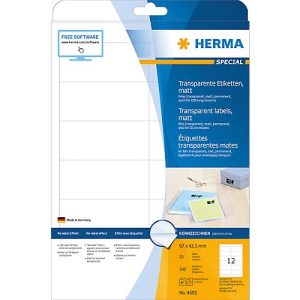 Herma Transparente matte Folien-Etiketten Nr. 4682 auf DIN A4-Blättern, 300 Etiketten, 25 Bogen Herma Transparente matte Folien-Etiketten Nr. 4682 auf DIN A4-Blättern, 300 Etiketten, 25 Bogen