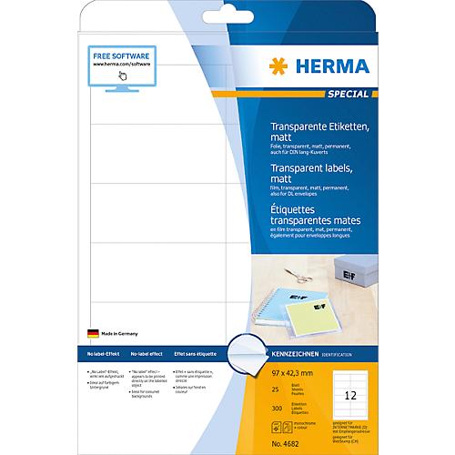 Herma Transparente matte Folien-Etiketten Nr. 4682 auf DIN A4-Blättern, 300 Etiketten, 25 Bogen