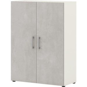 Home Office Aktenschrank TEMPIO, aus Holz, 2 Türen, 3 OH, B 800 x T 340 x H 1070 mm, weiß/Beton