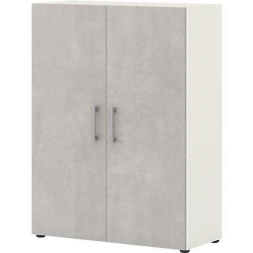 Home Office Aktenschrank TEMPIO, aus Holz, 2 Türen, 3 OH, B 800 x T 340 x H 1070 mm, weiß/Beton