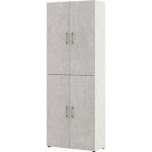 Home Office Aktenschrank TEMPIO, aus Holz, 4 Türen, 6 OH, B 800 x T 340 x H 2130 mm, weiß/Beton