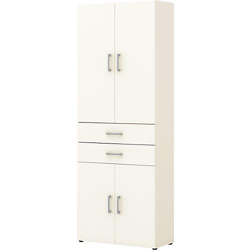 Home Office Schrank TEMPIO, aus Holz, 4 Türen, 2 Schubkästen, 6 OH, B 800 x T 340 x H 2130 mm, weiß/weiß