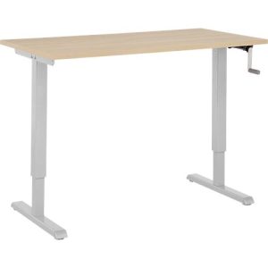 Home-Office-Schreibtisch Multiflex, manuell höhenverstellbar mit Kurbel, B 1300 x T 650 x H 700-1180 mm, Eiche/weißalu Home-Office-Schreibtisch Multiflex, manuell höhenverstellbar mit Kurbel, B 1300 x T 650 x H 700-1180 mm, Eiche/weißalu