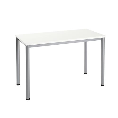 Home Office Schreibtisch Nevada, Rechteck, 4-Fuß Rundrohr, B 1200 x T 600 x H 740 mm, weiß/alusilber