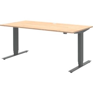 Home Office Schreibtisch TEMPIO, elektrisch höhenverstellbar, geteilte Tischplatte mit Klappe, B 1600 x T 700 x H 640-1280 mm, Hickory-Eiche/anthrazit Home Office Schreibtisch TEMPIO, elektrisch höhenverstellbar, geteilte Tischplatte mit Klappe, B 1600 x T 700 x H 640-1280 mm, Hickory-Eiche/anthrazit