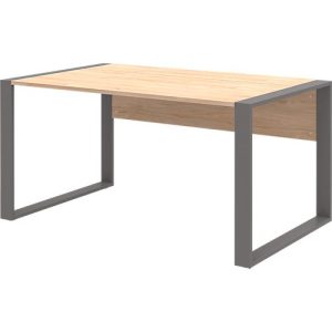 Home Office Schreibtisch TEMPIO, Rechteck, Kufen, B 1500 x T 800 x H 740 mm, Hickory-Eiche/anthrazit + Kabelführungsbügel Home Office Schreibtisch TEMPIO, Rechteck, Kufen, B 1500 x T 800 x H 740 mm, Hickory-Eiche/anthrazit + Kabelführungsbügel